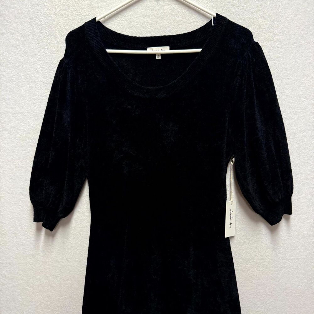 Another Love $98 Zola Sweater Dress Black Velvet Puff Sleeve Size S